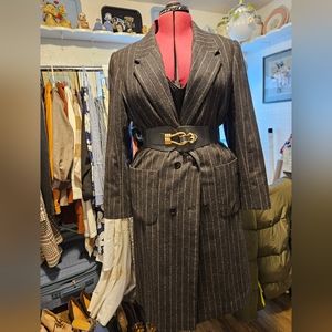 Wool Pinstripe 3/4 Length Coat